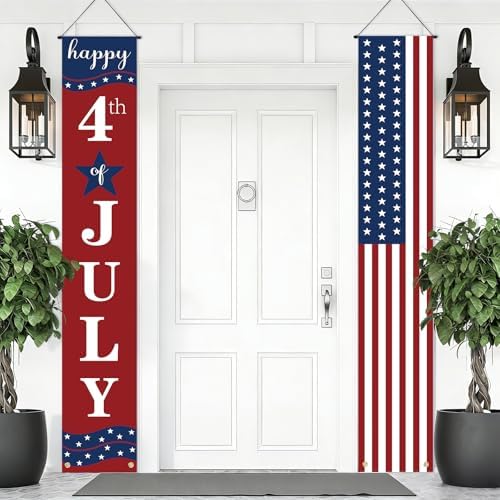 4th of July Decorations Banner Set of 2, 12" x 71" Patriotic American Flag Banners Decor for Home Office School Yard Lawn Porch Front Door, Fourth of July Memorial Day 250th Anniversary Hanging Decoration Indoor Outdoor by Yewfold