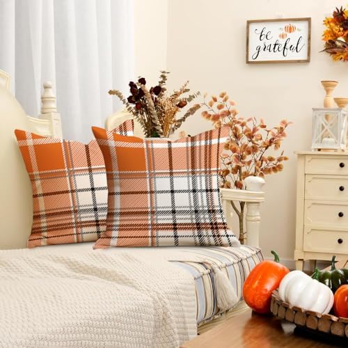 RABUSOFA Fall Pillow Covers 20x20 Tartan Plaid Fall Decorations for Home - Image 2