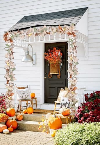 DearHouse Fall Maple Leaf Garland, 5.9Ft Hanging Vine Artificial Autumn Foliage for Thanksgiving, Home, Wedding, Fireplace, Party, Christmas Decor (White) - Image 2