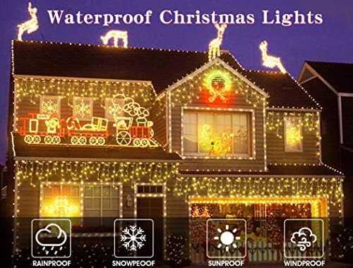 Christmas Icicle Lights Outdoor Decorations 1008 LED 98.4 FT Icicle String Lights with 189 Drops, 8 Modes Curtain Fairy Icicle Lights for Christmas Wedding Party Eaves Patio Yard (Warm White) - Image 3