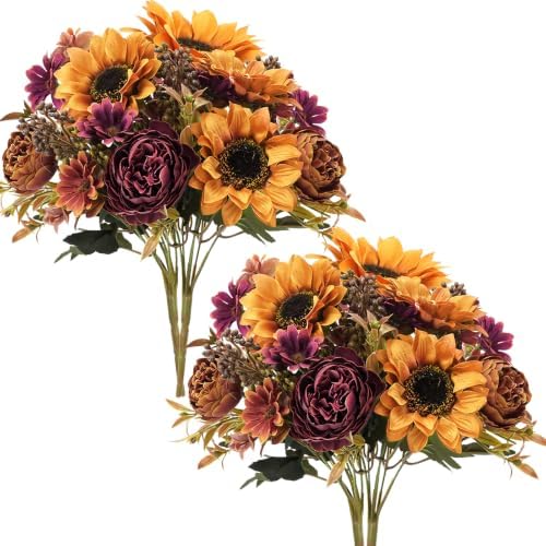 GTIDEA 4 Bundles Fall Artificial Flowers Bouquet, Fake Sunflowers Flowers by GTIDEA