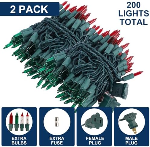 2Pack Red&Green Christmas String Lights, 100 Count Incandescent Mini Lights - Image 5