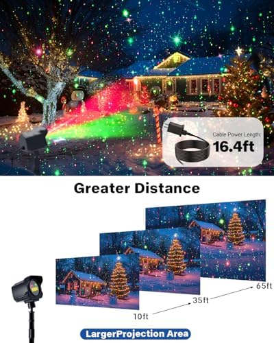 Christmas Projector Lights Outdoor, Thick Metal Housing Laser Light Projector, Red and Green Christmas Decorations Light with Remote, Holiday Projector Stars Lights Show for House/Party/Garden/Yard - Image 4