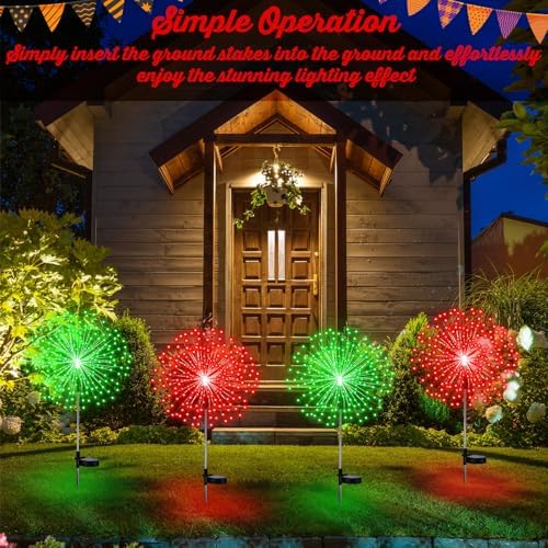 Tujoe 4 Pack Halloween Outdoor Decoration Solar Firework Lights,Red Green - Image 5