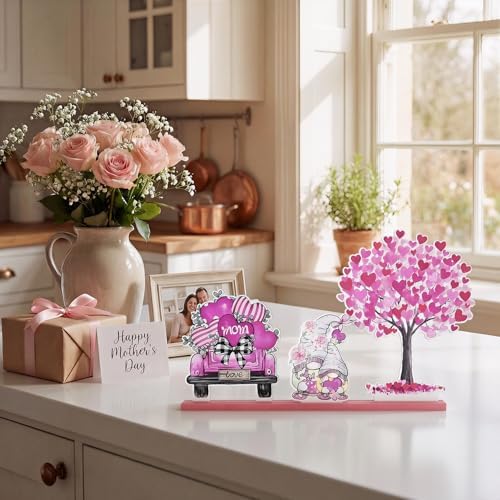 Smile Happy Mother's day Indoor Decorations Wooden Decor Table Centerpiece Love Mom Wooden Plaque Ornaments for Home Kitchen - Image 4
