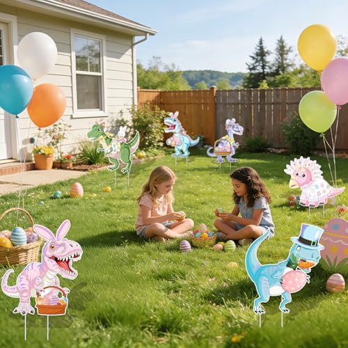 6PCS Easter Dinosaur Yard Signs with Stakes,Easter Dinosaur with Bunny and Egg Decoration for Holiday Celebration Decorations for Yard, Lawn and Patio - Image 6