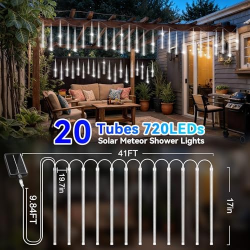 KNONEW 20 Tubes 720 LED Solar Meteor Lights Christmas Lights Outdoor - Image 5