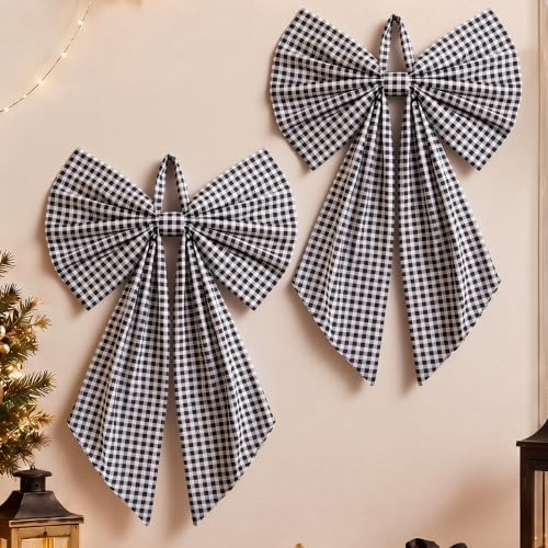 Suncalla 2 Pcs Black White Christmas Gingham Wreath Bows 18'' x 12'' by Unknown