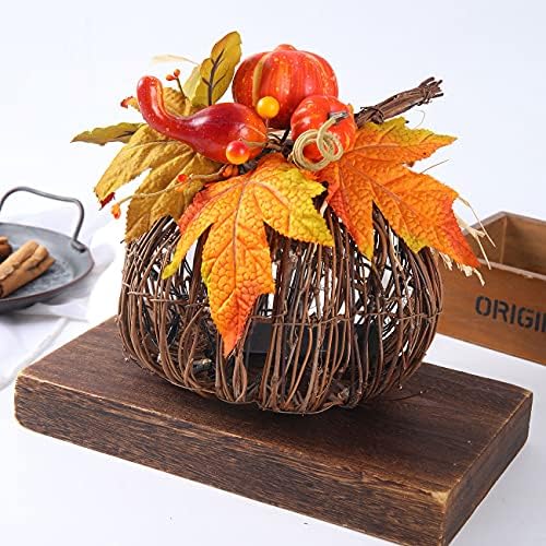 8 Inch Lighted Pumpkin Fall Decor – LED Thanksgiving Decoration with Maple Leaves, Berries, and Pumpkin, Autumn Harvest Centerpiece for Table, Indoor Outdoor Outdoor Pumpkins for Porch Home Display - Image 5