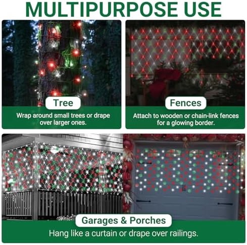 Christmas Light Net – 150 LED Red, Green & Cool-White Mesh Lights - 4 ft x 6 ft – Outdoor/Indoor – Net Lights for Bushes, Hedges or Trees - Image 6