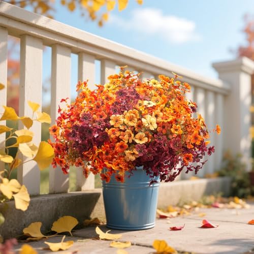 Grunyia 16 Bundles Artificial Fall Flowers Outdoor UV Resistant Faux Daisy, Colorful No Fade Autumn Decor for Front Door Porch Patio Yard Balcony Thanksgiving Christmas (Fall Mix) - Image 6