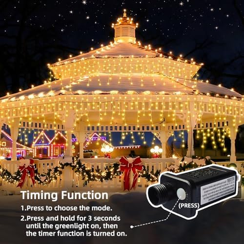 Christmas Outdoor Icicle Lights - 200 LED 21+16 FT 8 Modes Curtain Fairy String Light Plug in, Waterproof for Eaves Yard Holiday Xmas Holiday Indoor Outdoor Decoration - Warm White - Image 4