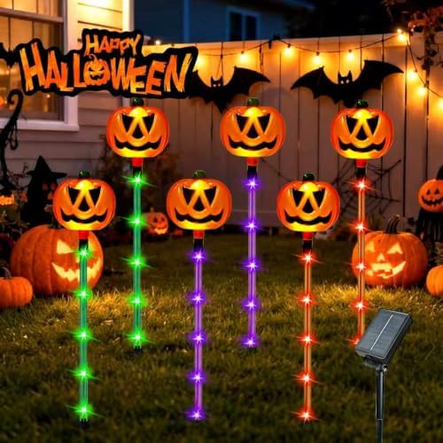 6 Pack Solar Pumpkin Lights Outdoor Waterproof for Halloween Decorations by SANJICHA