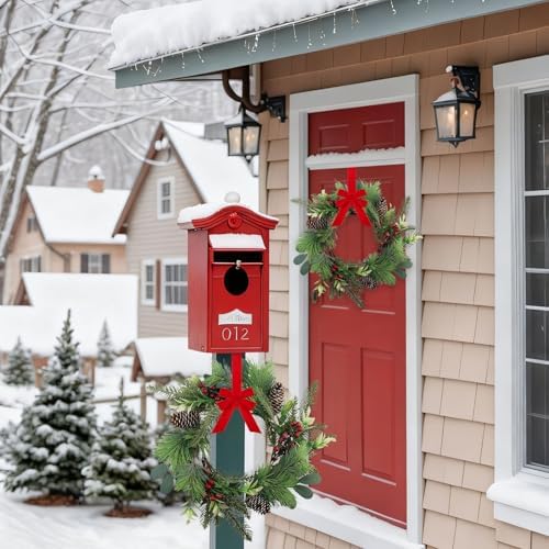 8 PCS 9" Small Christmas Norfolk Wreaths Mini Cabinet Wreaths for Kitchen with Red Berry Pinecone Cedar Bows Snowy Pine Wreath for Xmas Front Door Window Fireplace Home Table Pillar Stairs Decor - Image 4
