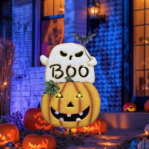 TERESA'S COLLECTIONS Outdoor Halloween Decor Ghost Pumpkin Yard Stake - Image 3