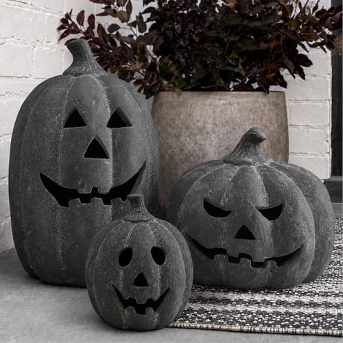 Halloween Decorations Outdoor - Black Handmade Terracotta Jack O Lantern by ORIENTALCHERRY
