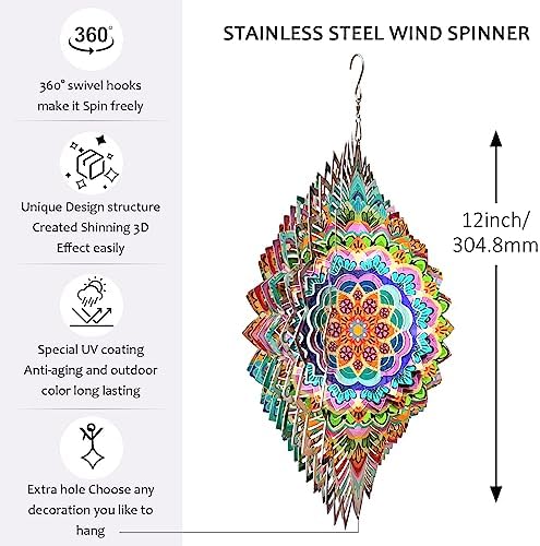 Aoedelyart Wind Spinners Outdoor Mandala Lucky Clover,Wind Spinner Lucky Gifts for Women/Mother/Father/Men,Stainless Steel Kinetic 3D Wind Spinner Outdoor&Indoor Decoration Yard Art Garden Decor - Image 6