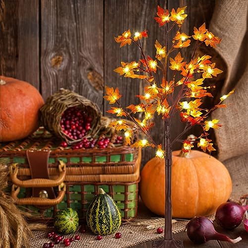 FORUP LED Lighted Maple Tree, 4 FT Lighted Artificial Tree for Thanksgiving Harvest Fall Festival Halloween Home Party Decoration - Image 7