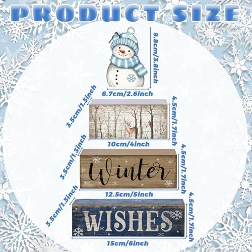 Lineshading 4 Pcs Christmas Table Decor Snowman Wooden Block Signs - Image 3