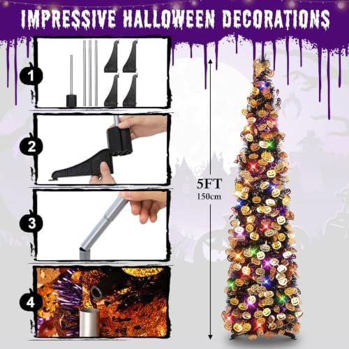N&T NIETING Halloween Tree Decorations with Lights, 5FT, Black Purple - Image 3