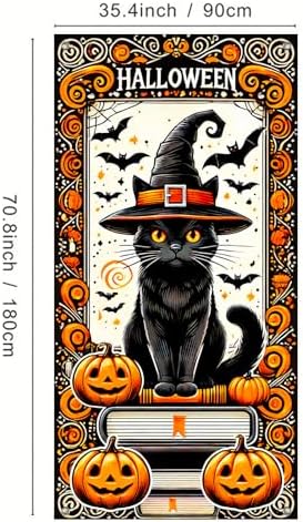 BlissYard Halloween Door Cover Black Cat Pumpkins 35x71 Inch Polyester - Image 3