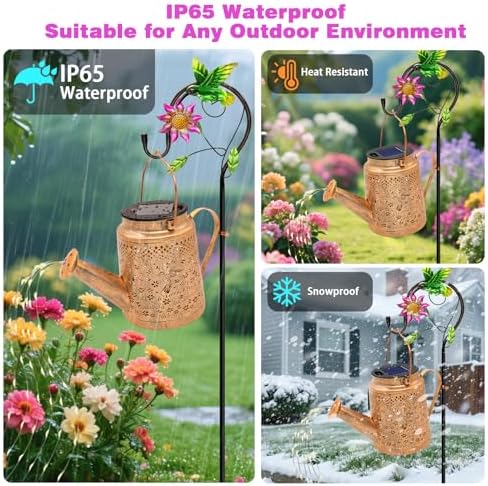 Solar Lights Outdoor Waterproof, Hummingbird Solar Watering Can with Lights - Image 5