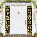 2026 Prom Decorations Banner Set of 2, 12" x 71" Black Gold Graduation Night Party Door Porch Sign Banners for School Home Yard Lawn Front Door Decor, 2026 Pom Parties Backdrop Decoration Indoor Outdoor by Yewfold