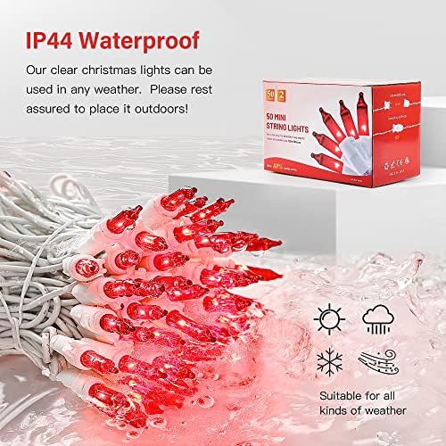 Hopolon 2PACK 50-Count 13ft Red Christmas Lights with White Wire - Image 5