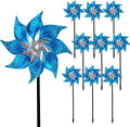 Hausse 10 Pack Reflective Pinwheels with Stakes (Assembly Required), Extra Sparkly Pin Wheel for Garden Decor, Bird Repellent Devices Deterrent to Scare Birds Away from Yard Patio Farm, Blue by Hausse
