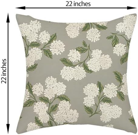 Grey Pillow Covers 22x22 Inch 2 Pcs Gray Green Hydrangea Flower Decor Throw Pillows Vintage Floral Seasonal Spring Summer Outdoor Decoration Pillowcase Linen Cushion Cover for Couch Sofa - Image 6