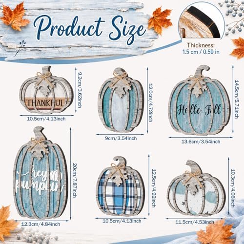Leinuosen 6 Pcs Blue Fall Pumpkin Decor, Thanksgiving Table Centerpiece - Image 3