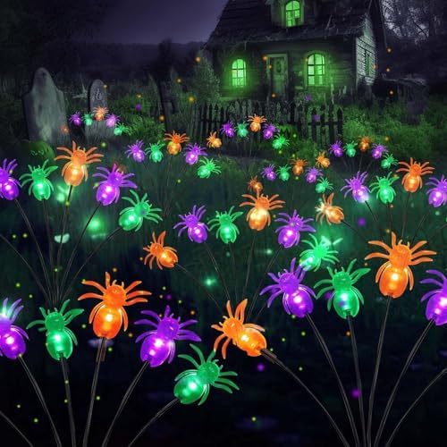 OZS 6Pack Total 36LED Spider Solar Halloween Lights Outdoor - Solar Firefly Lights Outdoor, Sway by Wind, Waterproof for Garden Patio Pathway Halloween Decorations (Purple Orange Green) by OZS