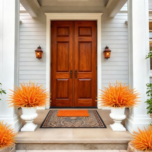 Artificial Fall Fake Outdoor Plants Flowers for Autumn Decoration,10 Bundles Faux Plastic Tall Monkey Grass Greenery UV Resistant Realistic for Home Outside Planter Window Porch Patio Garden (Orange) - Image 6