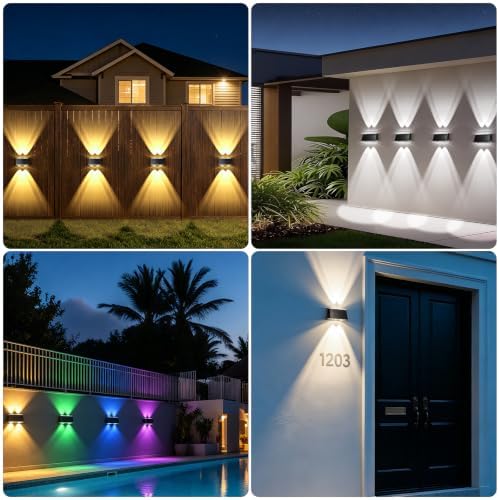 LANSOW Solar Fence Lights Outdoor 16 Pack, Fence Lights Solar Powered Waterproof, 10-Mode Warm/Cool/Neutral White & RGB, Up-Down Led Wall Lights Dusk to Dawn Decor for Yard, Deck, Patio, Pool, Railing - Image 3