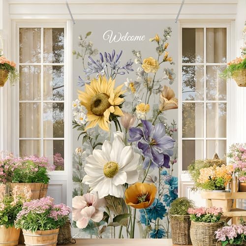 Front Door Covers Decorative, Spring Flower Design Door Curtain 70.8 x 35.4 Inch for Porch Outdoor Indoor Home Decor (Colorful-230) - Image 6