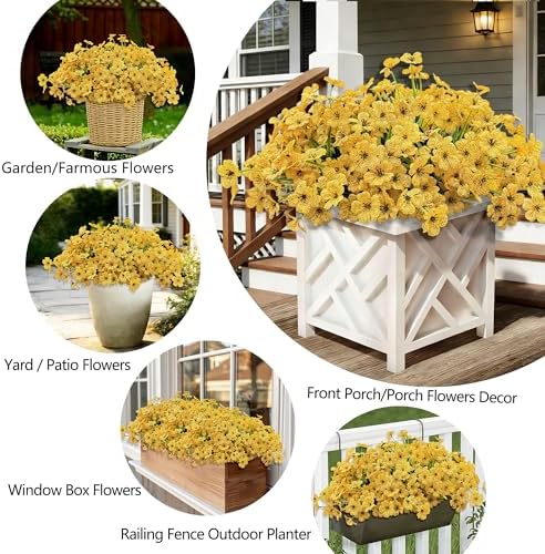 20 Bundles Artificial Flowers for Outdoors, UV Resistant Fake Flower with Plastic Plants, Faux Silk Flowers for Outdoor Planters , Fake Realistic Plant for Outside Front Porch Patio Decor-Yellow - Image 3