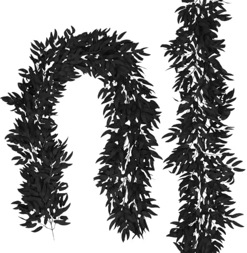RECUTMS 2Pcs Fake Willow Leave Vine 6Ft Full Black Silk Halloween Garland by RECUTMS