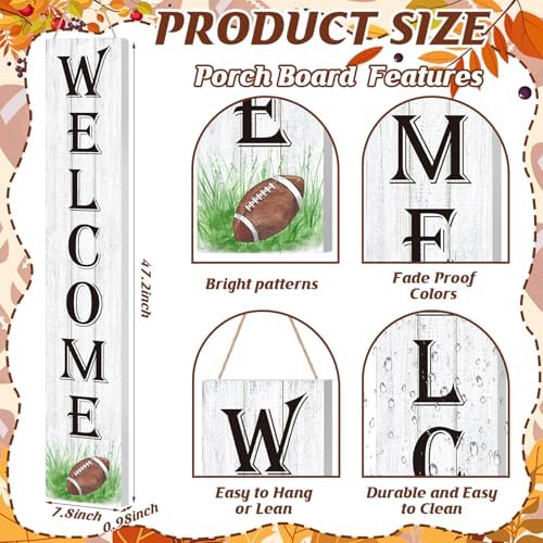 Fall Football Porch Sign 47" Outdoor Football Fall Decorations for Home Farmhouse Welcome Sign Vertical Wooden Holiday Front Porch Decor for Thanksgiving Autumn Harvest Yard Hanging Garden - Image 3