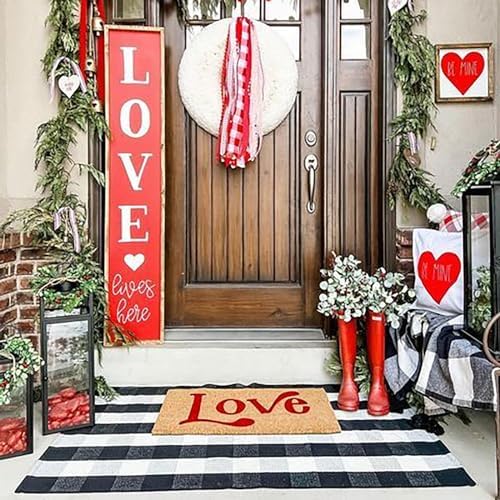 Buffalo Plaid Outdoor Rug 35.4'' x 59'' Black and White Front Door Mat Front Porch Rug Layered Welcome Door Mat for Front Porch Decor, Front Door, Farmhouse Decor,Entryway - Image 4