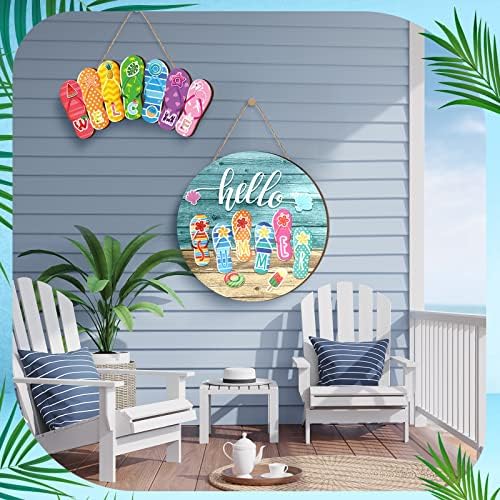 Glenmal 2 Pcs Hello Summer Slipper Hanging Sign Flip Flop Welcome Door - Image 6