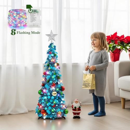 N&T NIETING Pop Up Christmas Tree with Lights & Ornaments, Blue, 3FT - Image 5