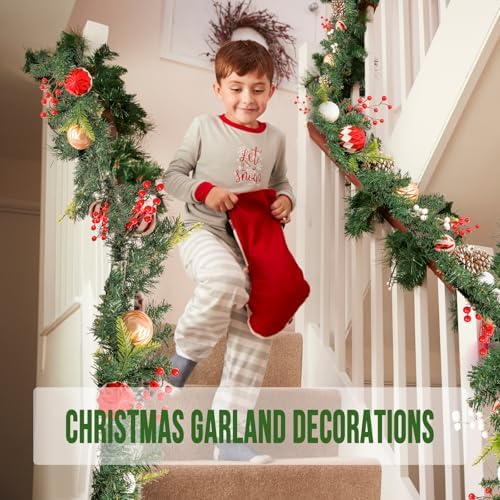 MUMTOP Christmas Garlands Decoration, 6 FT Battery Operated Christmas Garland with LED Light and Pine Cones Red Berries Candy Christmas Ball for Front Door Fireplace Mantel Table Window Home Decor - Image 6