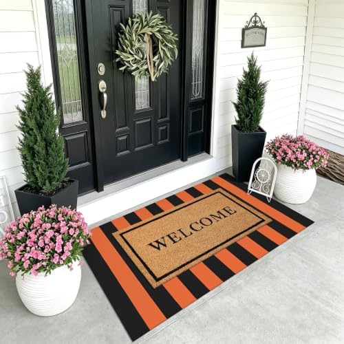 KOZYFLY Striped Rug 3x5 ft Orange and Black Halloween Fall Front Door Rugs - Image 2