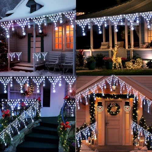 Christmas Lights Outdoor Decoration 218 LED 13.8ft Star Curtain Fairy Lights with 11 Drops, Clear Wire LED String Light Decor with 8 Modes for Wedding Party Holiday Christmas Home Indoor Outdoor Decor - Image 5