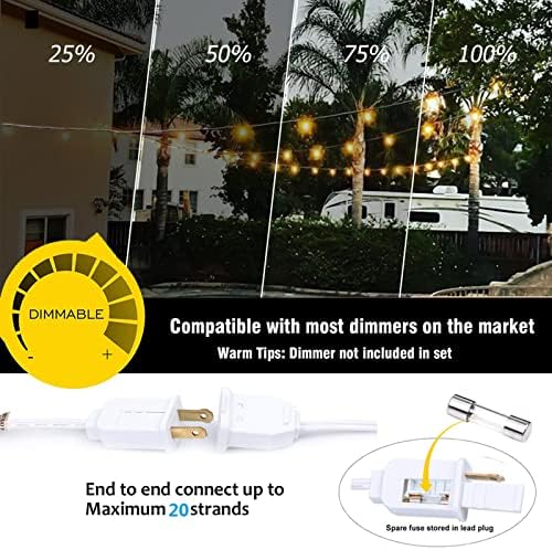 400FT White String Lights for Outside with 200+8 Extral LED G40 Bulbs Globe String Lights White Cord for Patio Pergola Gazebo Wedding Decoration, 4 x 100FT Connectable - Image 6