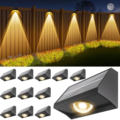 Solar Fence Lights Outdoor Waterproof High Brightness LED Spot Lens Deck Lights 7 Mode Warm & Cool White RGB Solar Powered Wall Light Decor for Christmas Outside Patio Step Backyard Rail - 12 Pack by SenLuKit