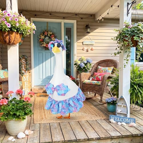 Abbylike Bikini Porch Goose Outfit Summer Hawaiian Goose Clothes Printed with Seashells Sun Hat Sunglass Fits 23'' Statue Cement Costume for Beach Yard Garden Lawn Pathway Patio Pool Decoration - Image 5