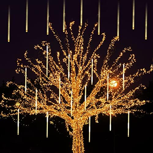 LJLNION 24 Tubes Meteor Shower Lights, Outdoor Icicles Christmas Decor, 12 Inch 864 LED Snow Falling Connectable Raindrop Lights, Xmas Wedding Party Tree Holiday Decoration, Warm White - Image 4