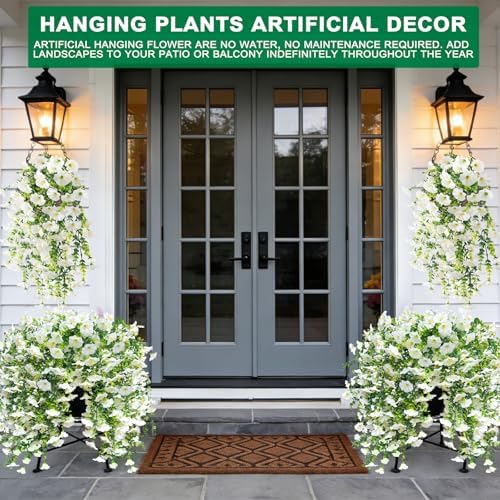 4PCS Artificial Hanging Flowers 276 Heads Faux Petunias with Eucalyptus - Image 2