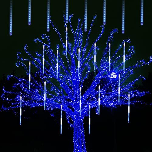 LJLNION Meteor Shower Lights, 12 Inch Outdoor Icicles Christmas Lights, 8 Tubes 288 LED Iciclelights Snow Falling Light, Connectable Raindrop Light, Xmas Wedding Party Tree Holiday Decor, Blue by LJLNION